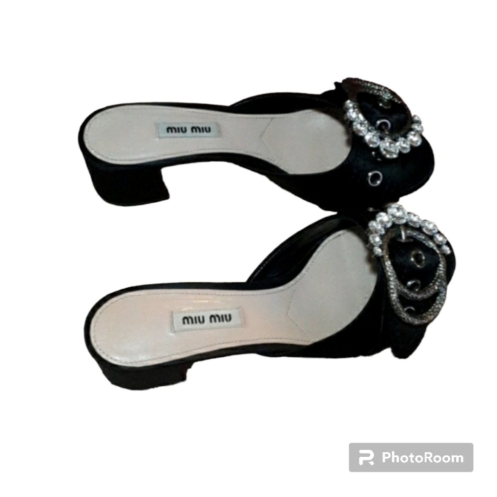 MIU MIU CALZATURE DONNA PRADA 39 CRYSTAL SATIN SANDALS - Picture 4 of 10